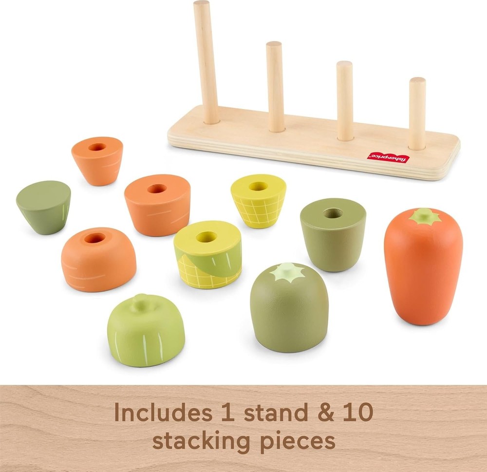 Fisher-Price Wooden Veggie Stacker Tiny Garden Sorting & Stacking Activity New