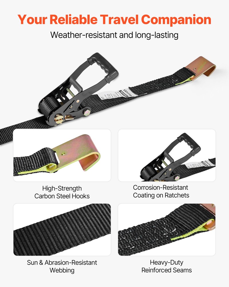 VEVOR Wheel Chock Tie-Down Kit with Flat Hook Break Strength 10009 lbs