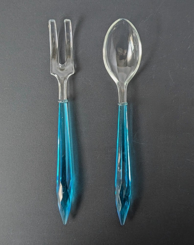 1930’s Depression Glass Fork & Spoon Peacock Blue Kitchen Salad Serving