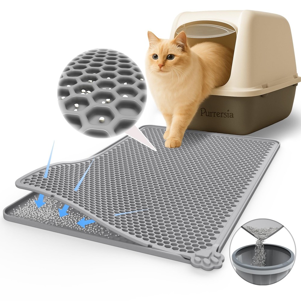 Silicone Cat Litter Mat 24"x15" | Double Layer Detachable, Easy Clean