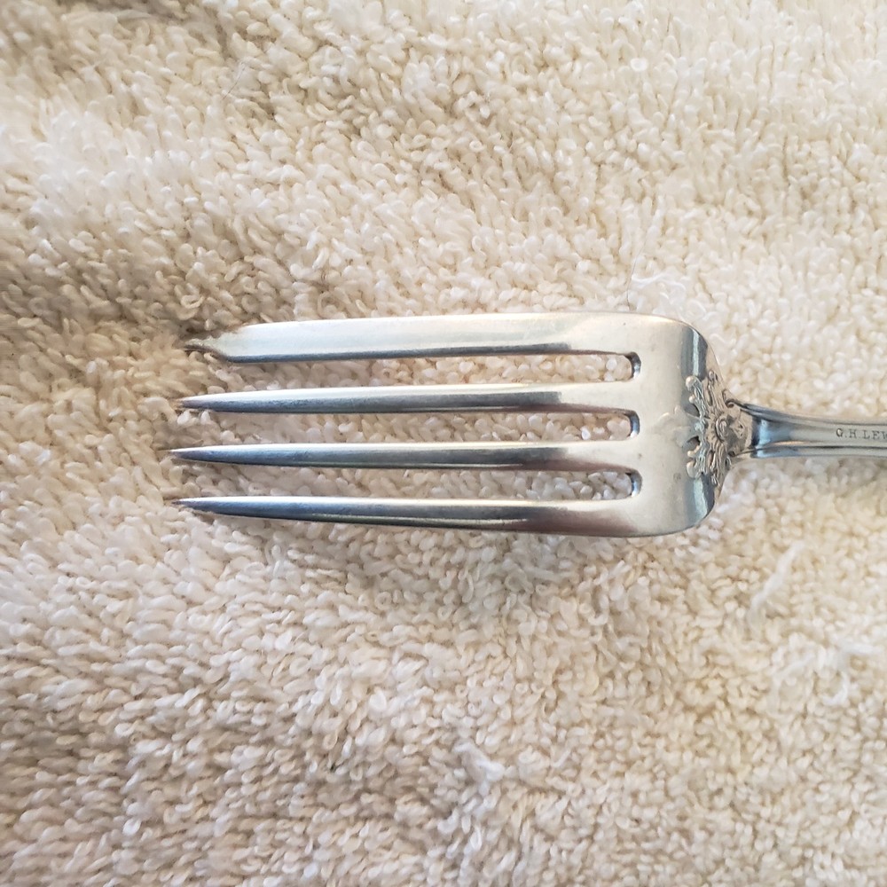 G H Lewis coin silver SALAD FORK Olive Variant no monogram 6"