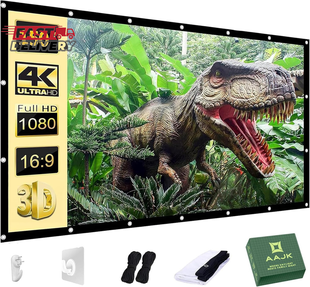 AAJK Outdoor Projector Screen 150 Inch, Washable Projector Screen 16:9 Foldable