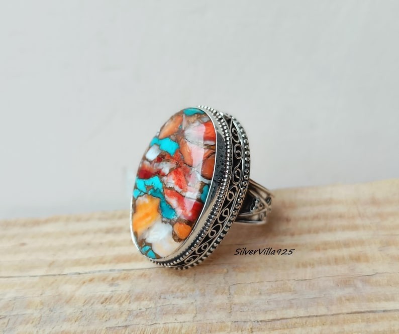 Oyster Copper Turquoise Solid 925 Sterling Silver Beautiful Ring, All Size M1795