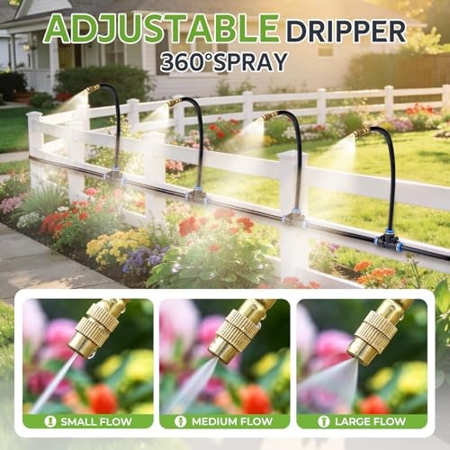 360° Adjustable Drip Irrigation System 1/4" Tubing with 5 Adjustable 33FT