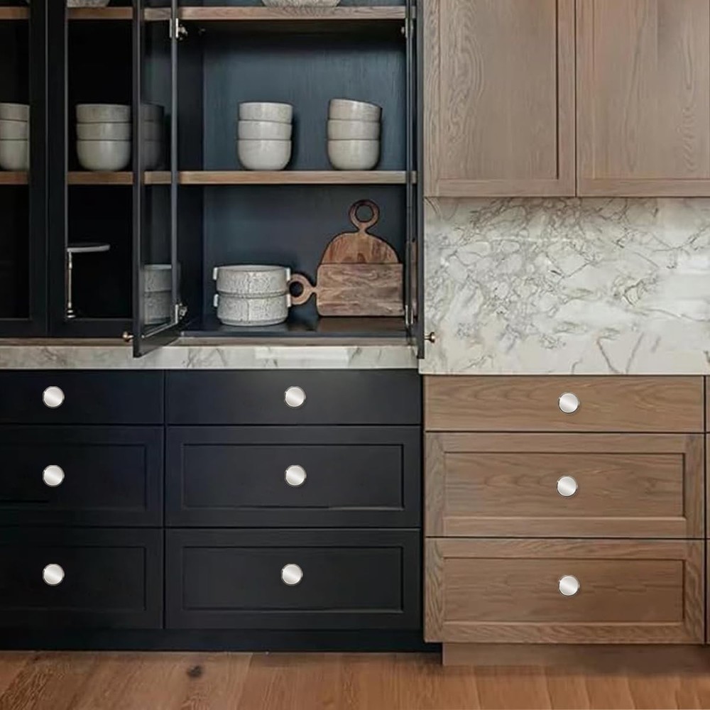 10 Pack Modern Polished Nickel Cabinet Knobs, 1-1/4 inch Diameter, Round, Erg...