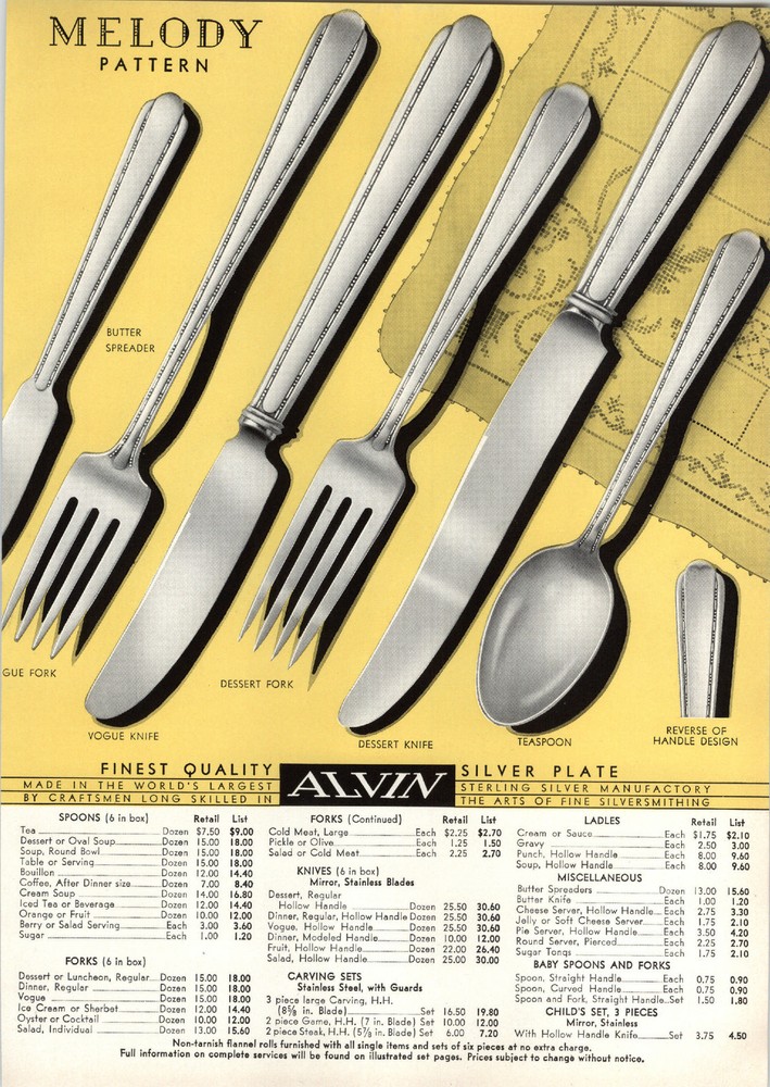 1937 PAPER AD Alvin Silverware Melody Dawn Pattern