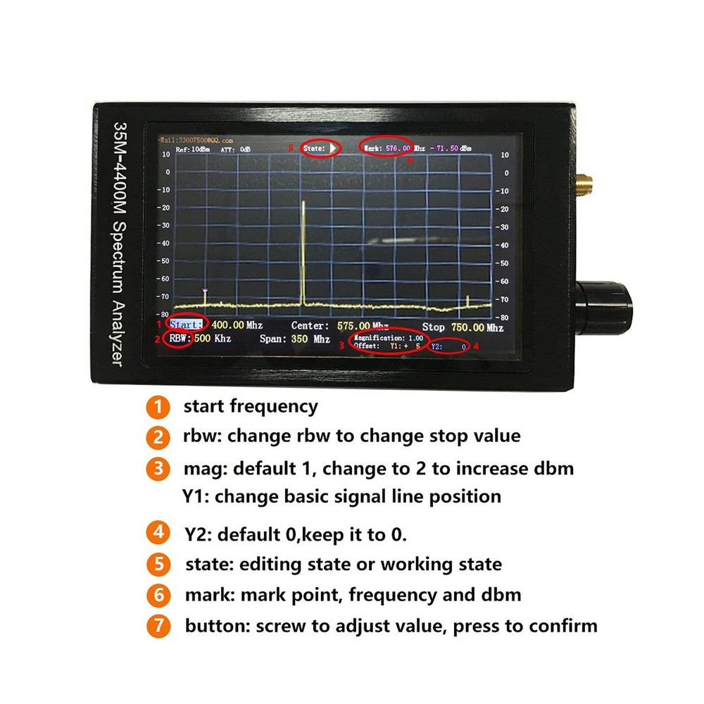 Portable Spectrum Analyzer 4.3'' Handheld Tiny Frequency Analyzer 35MHz to 44...