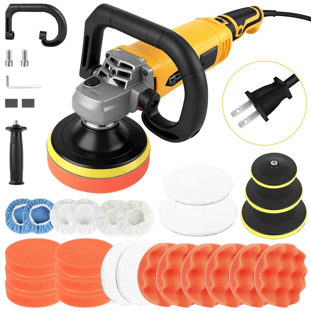 7-Speed Electric Car Polisher Buffer Sander Waxer Kit Variable 7" 2000W/ Pads