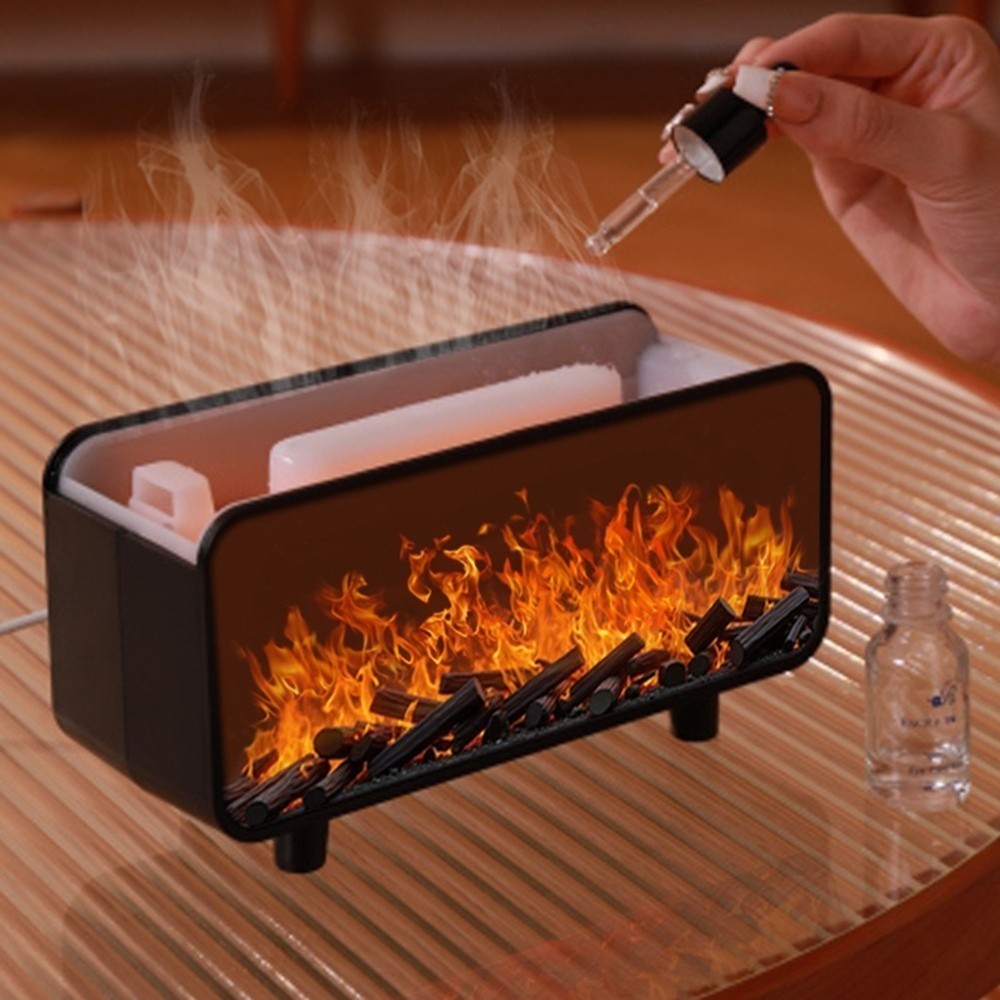 Humidifier and Essential Oil Diffuser with Fireplace Flame Effect and Color LED