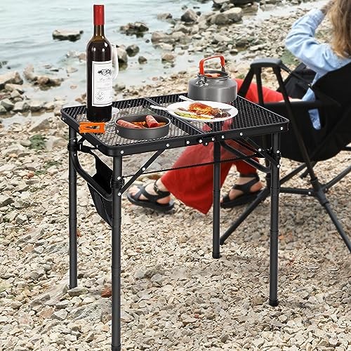 Small Folding Grill Table for Outside, 3 Heights Adjustable Lightweight