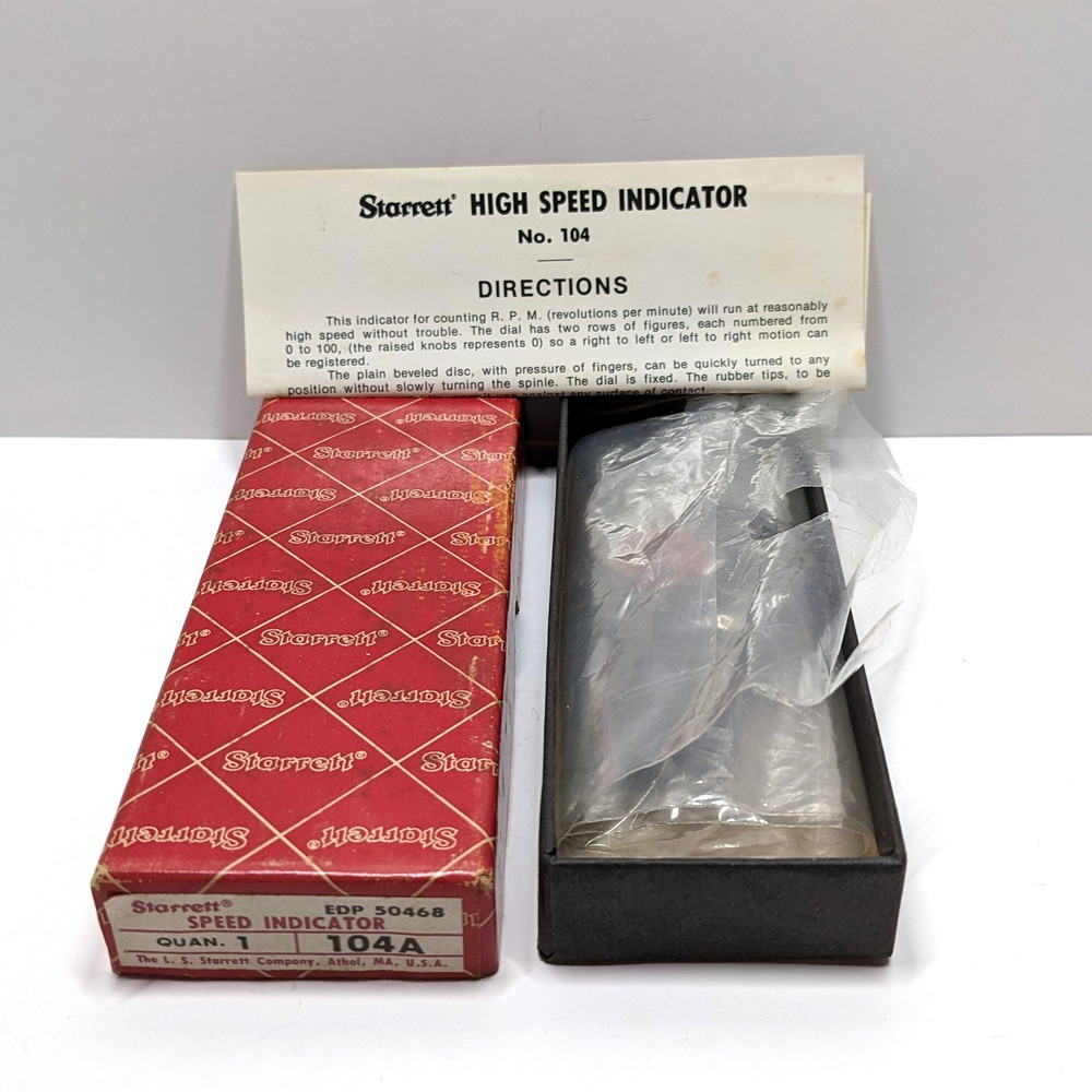 STARRETT No. 104A Speed Indicator w/ 2 Tips Tool 50468 w Box & Instructions
