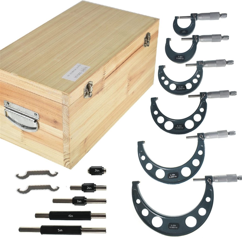6-Pack Outside Micrometer Set 0-6In Precision Machinist Tools W/Carbide Tips ...