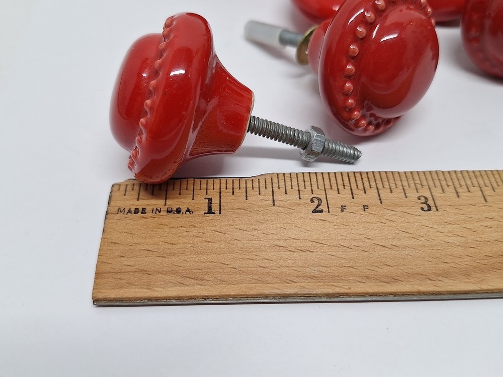 Round Red Ceramic Cabinet Knobs Lot Of 10 Drawer Pulls