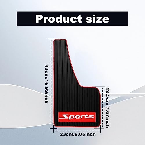4 pcs Car Mud Flaps Universal Rubber Mudguard - Soft Material Black Red (Long)