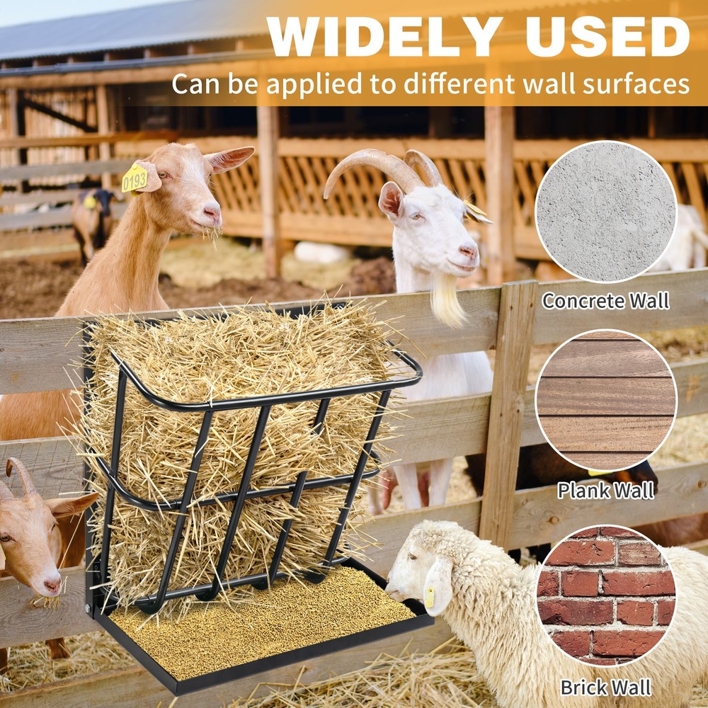 Large Capacity Hay Feeder,Detachable Grain Tray Multiple Sided Goat Feeding Rack