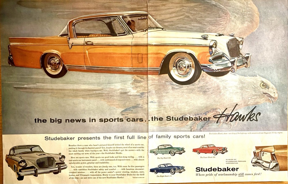 1956 Studebaker Hawk, Commander, President - 6 Page Ad Double Sided