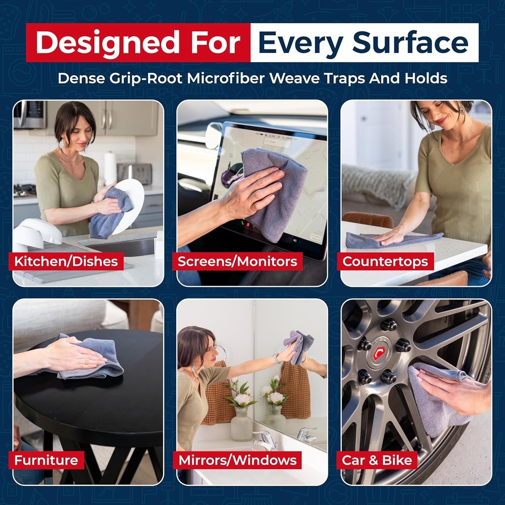 Microfiber Cleaning Cloth Grey - 12 Pcs (12.5"x12.5") - High Performance