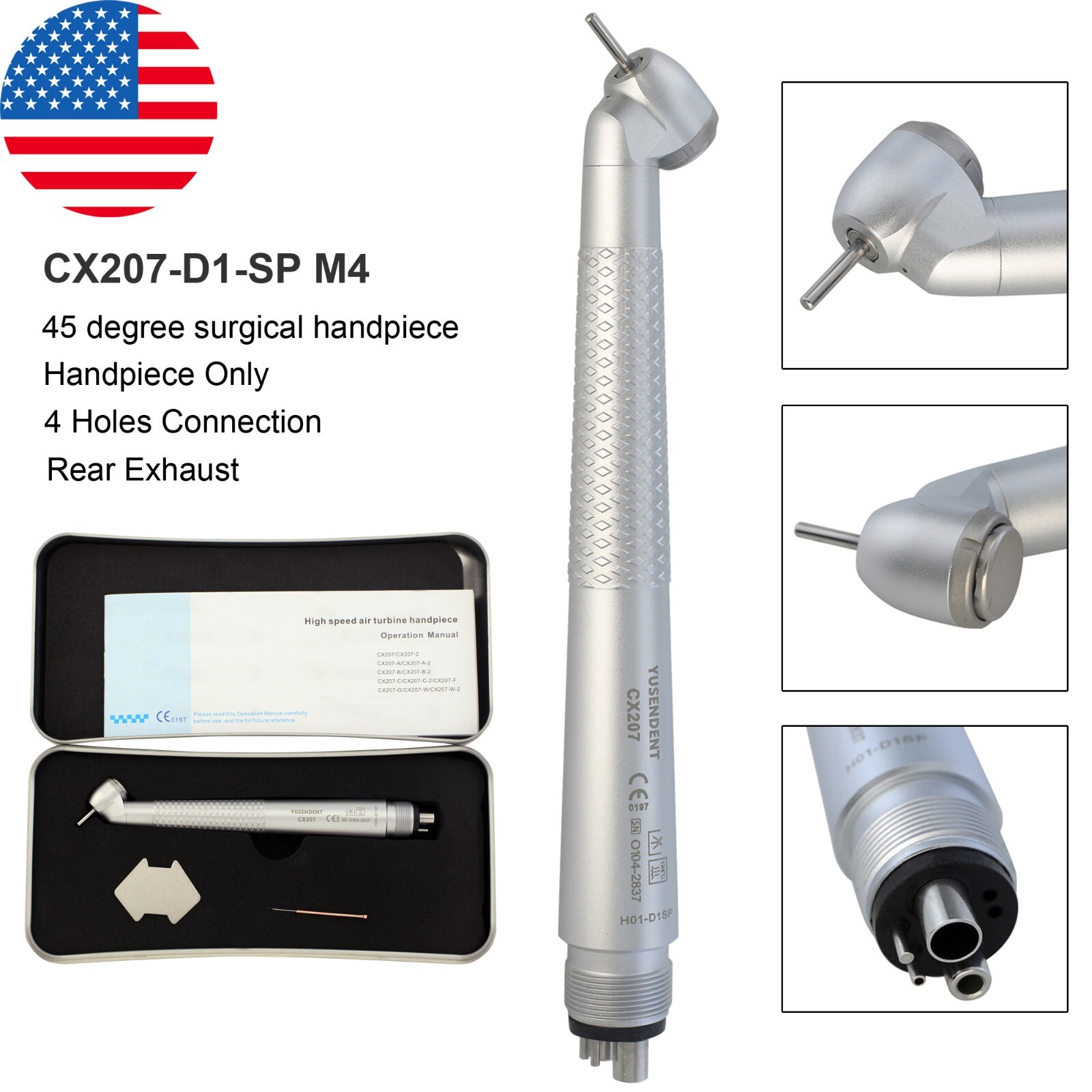 COXO Dental Surgical Handpiece 45 Degree High Speed 4 Hole LED Reverse Air NSK