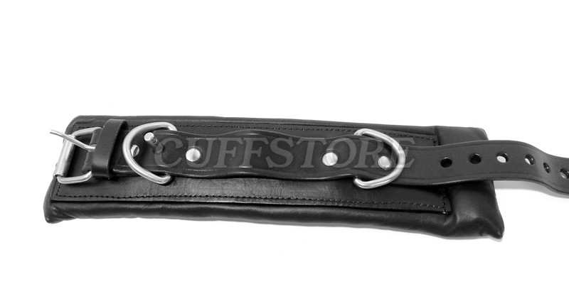 Adjustable Black Leather Handcuffs Bondage Restraint