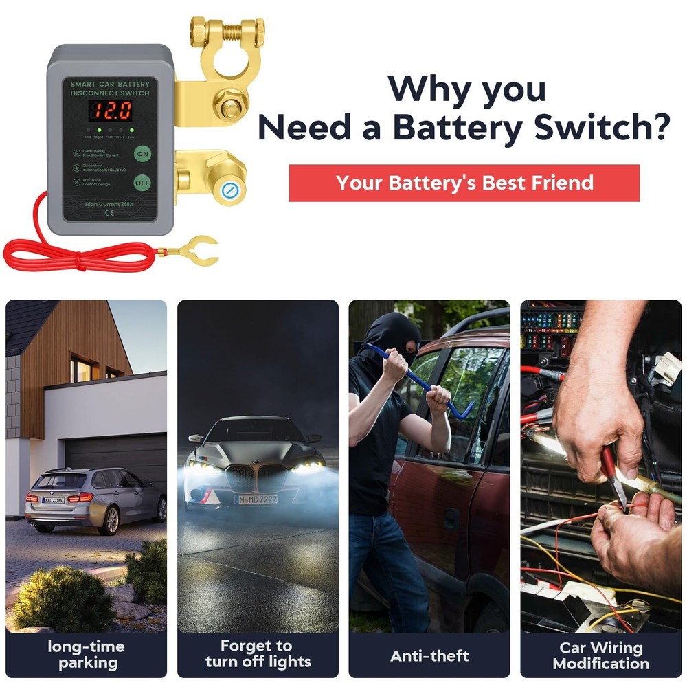 Kill Switch for Car - 12V Remote Battery Disconnect Switch Smart Voltage Car ...