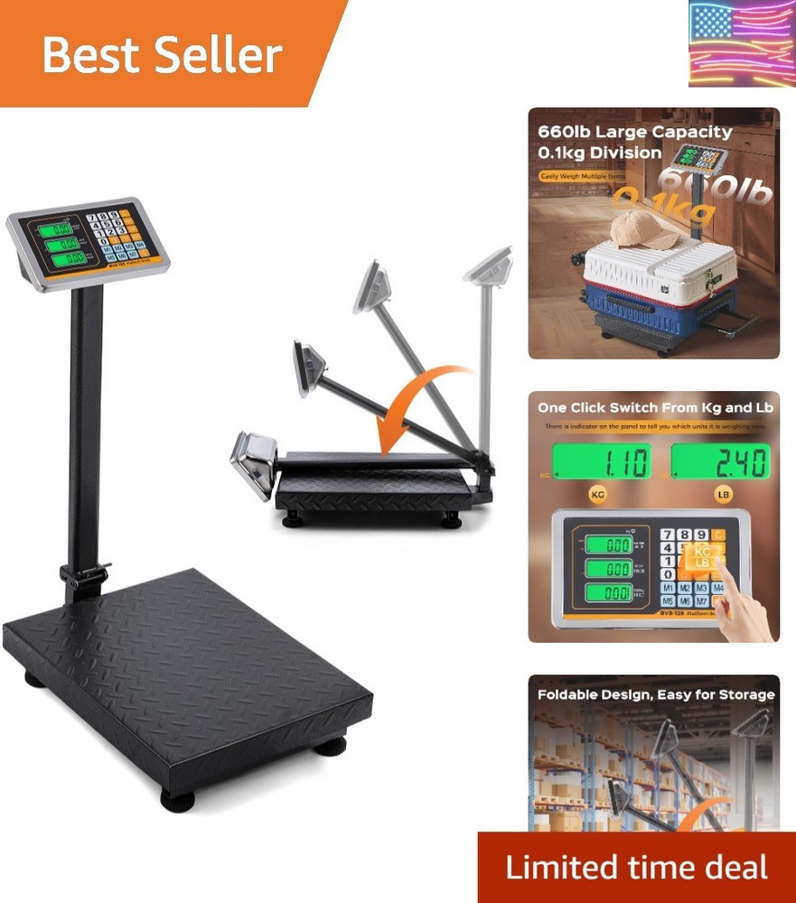 Digital Platform Scale 660LBs Heavy Duty Floor Scale KG/LB Switchable Postal ...