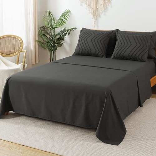 King Size Comforter Set with Sheets - 7 Pieces Bed King (104"x90") Dark Grey