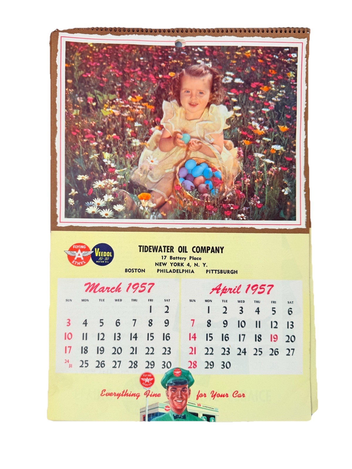 1957 Seasons Greetings Tydol Veedol Flying A Ethyl Oil Advertising Calendar NY