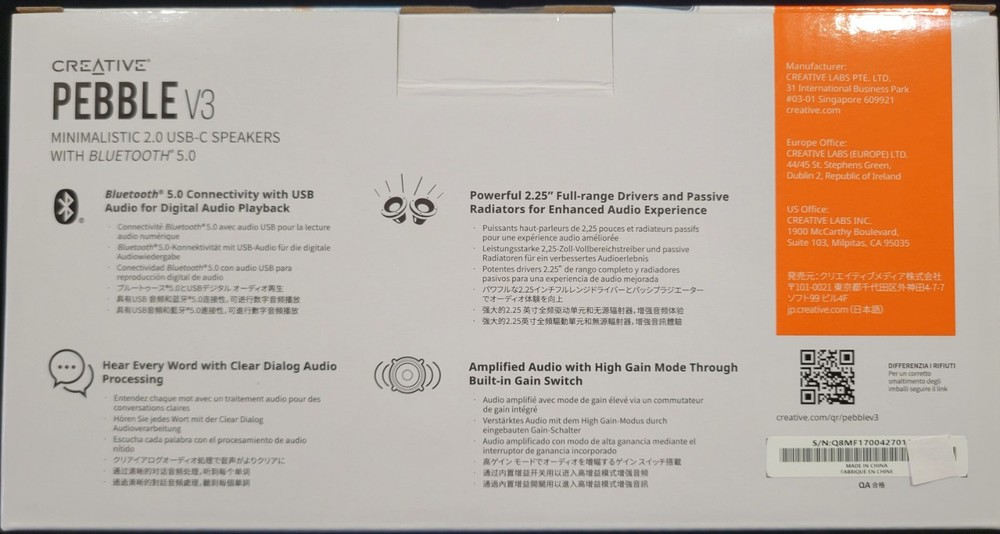 Creative Pebble V3 Minimalistic 2.0 USB-C Speakers with Bluetooth 5.0 NEW