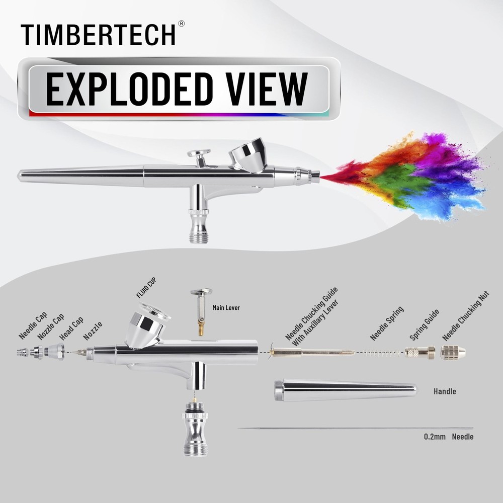 Timbertech Professional Airbrush Kit with Multi-Functional Compressor AS-207K...