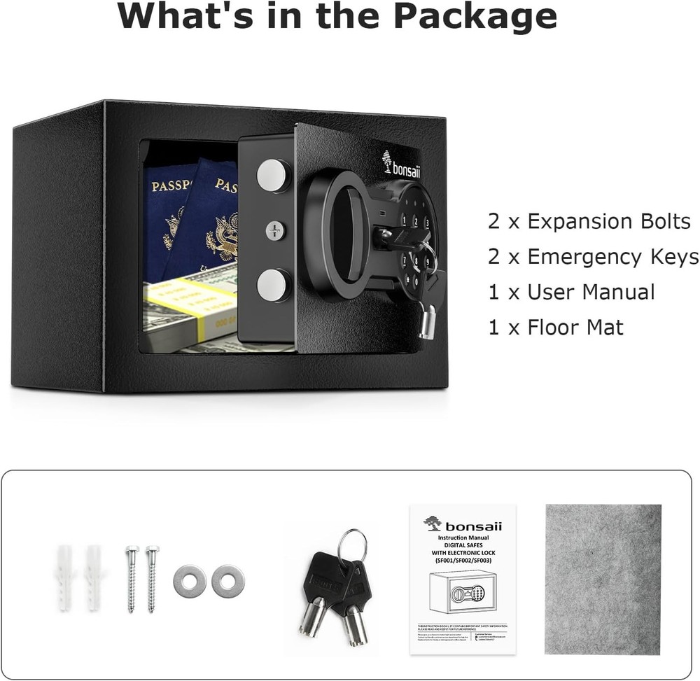 Bonsaii Safe Box with Electronic Keypad, Steel Security Lock Key,...