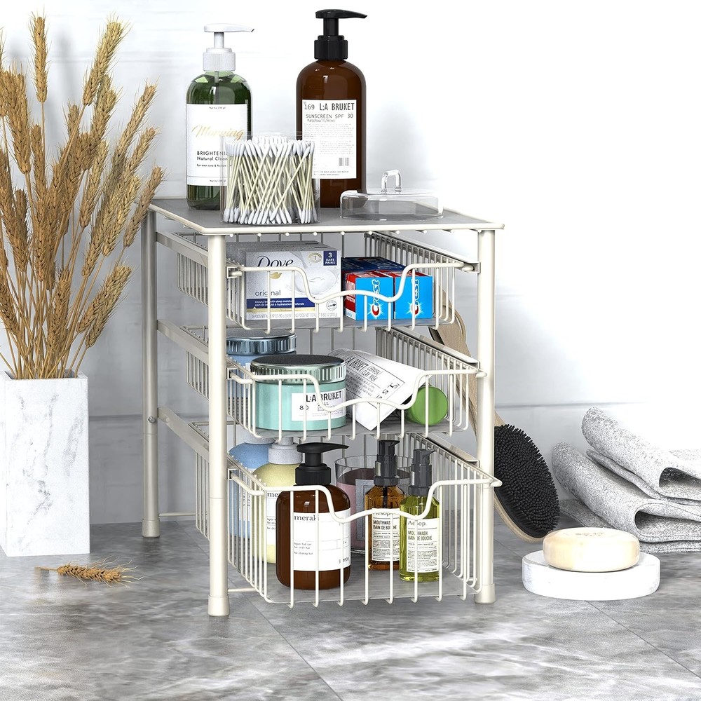 Elegant 3-Tier Stackable Sliding Basket Organizer - Perfect for Kitchen & Bath