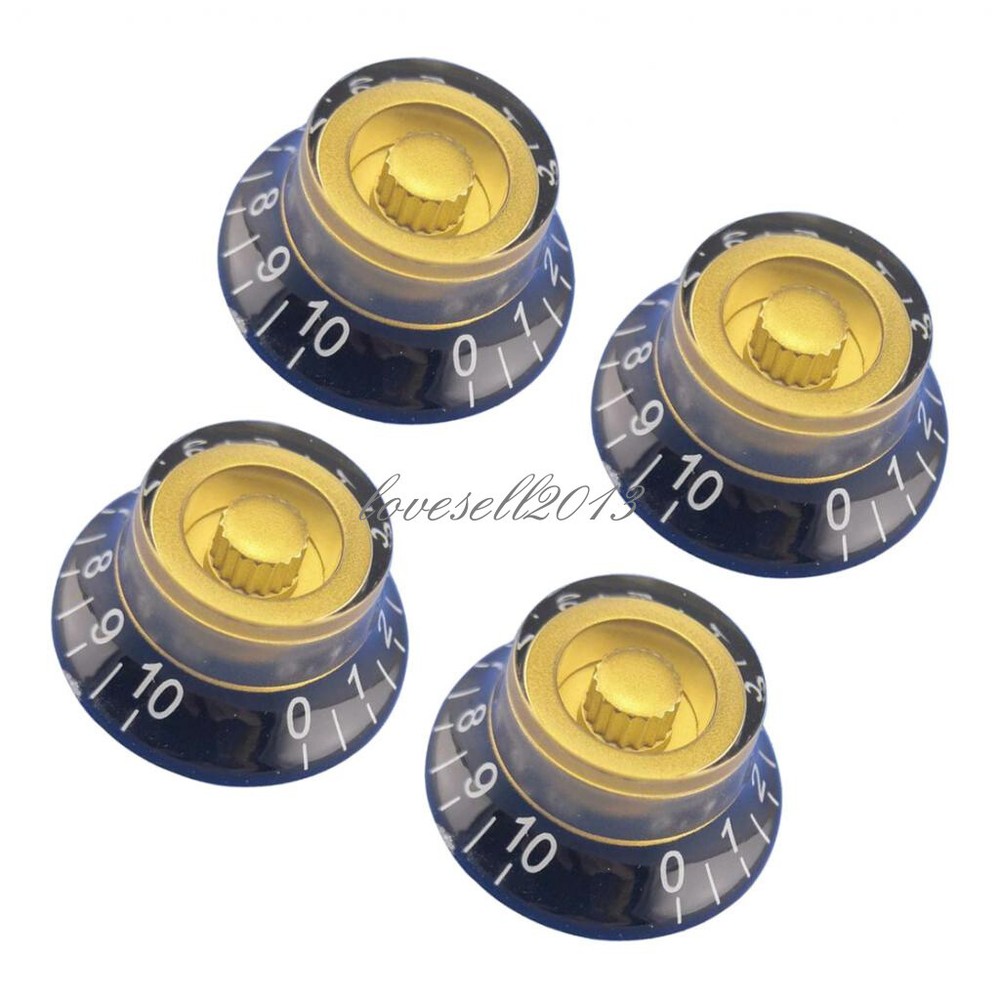 4x Guitar Bass Bell Top Hat Knobs Speed Control Knobs for Les Paul Black w/Gold