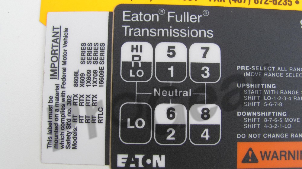 Fuller transmission 9 speed RT RTX shift pattern 20398 "H" pattern