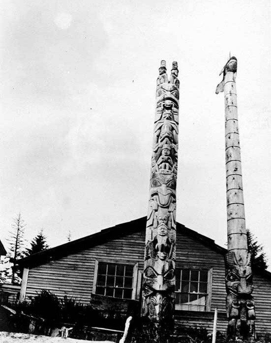 Northwest Coast; 2 Polychromed Model Totem Poles (early 20th c).