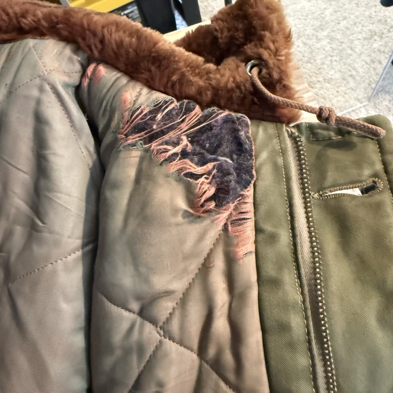 US Military Vintage 40s WW2 OG Faux Fur Talon Zip Hood B-9 Parka Jacket Mens XL