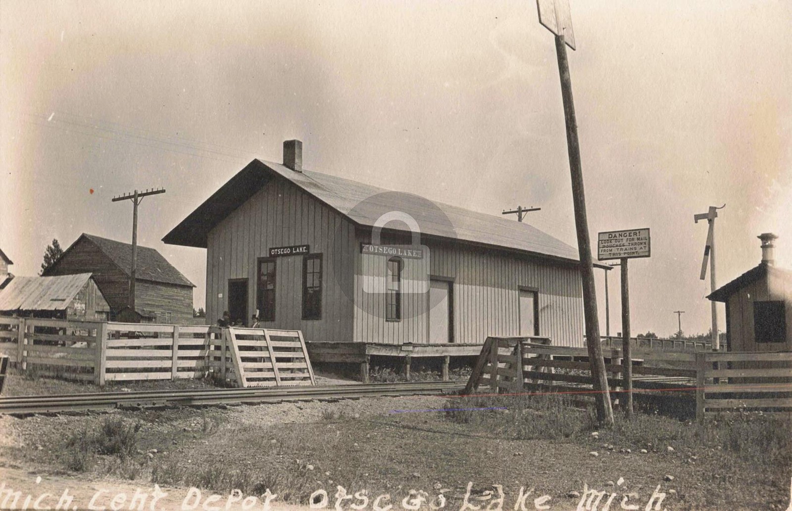 Railroad M.C. Depot, Otsego Lake MI Michigan RPPC Photo Postcard COPY