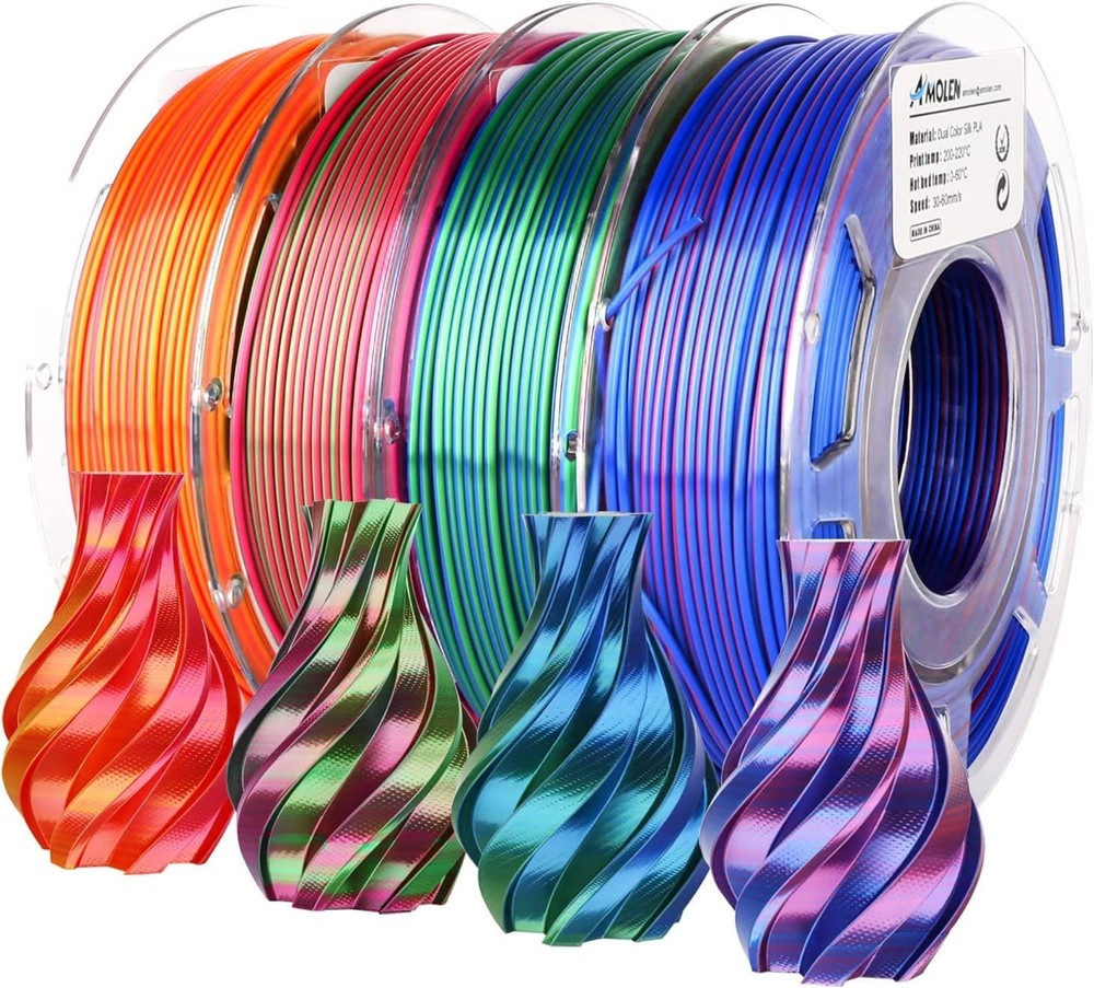 Precision Silk PLA Dual Color Filament Pack - 4 Spools for Creative 3D Projects