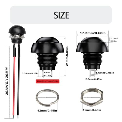 12Pcs 12mm Blue Momentary Push Button Switch 0.47 in Mounting Hole Mini Round