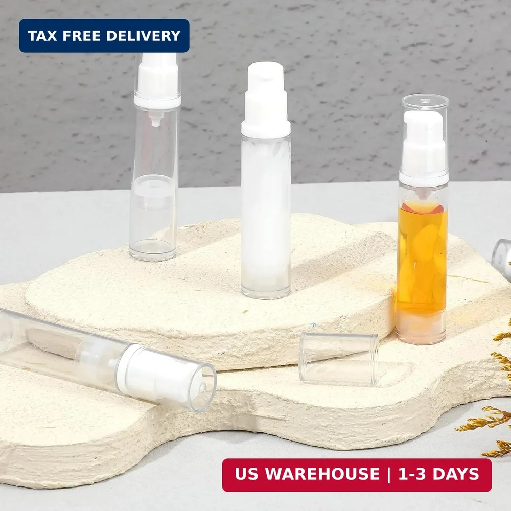 Sibba 10 Pcs Empty Airless Pump Bottles, Lotion Containers Refillable Clear Trav