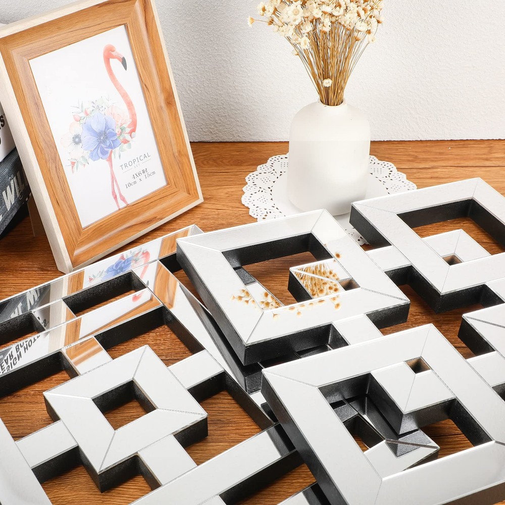 4 Pcs Silver Mirrors Wall Decor 1.2 Inch Thick Wall Mount Decorative Square M...