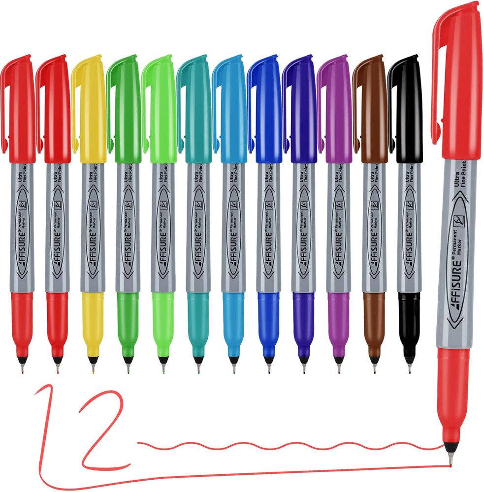 Permanent Markers, Ultra Fine Point Markers Set,12 Assorted Colors Work on Wo...