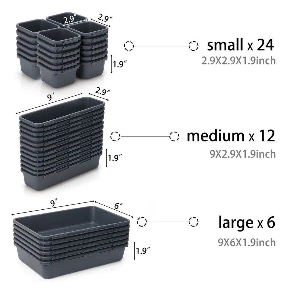 KeFanta 42 Pack Tool Box Organizer Tray Dividers, Rolling Grey