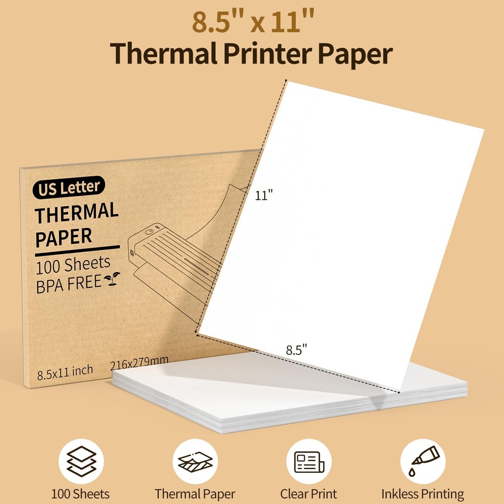 Thermal Printer Paper 8.5 X 11, 100 Sheets Folding 100 Sheets, white
