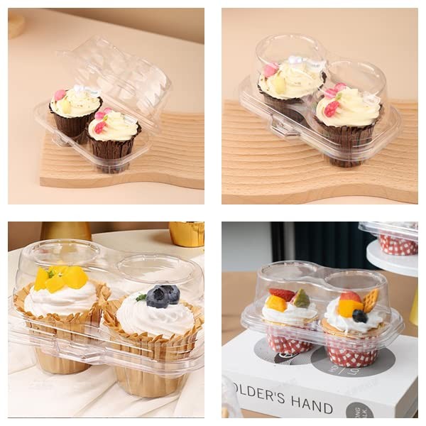 30 PCS Clear Cupcake Boxes 2 Compartment Plastic Stackable Muffin Carrier