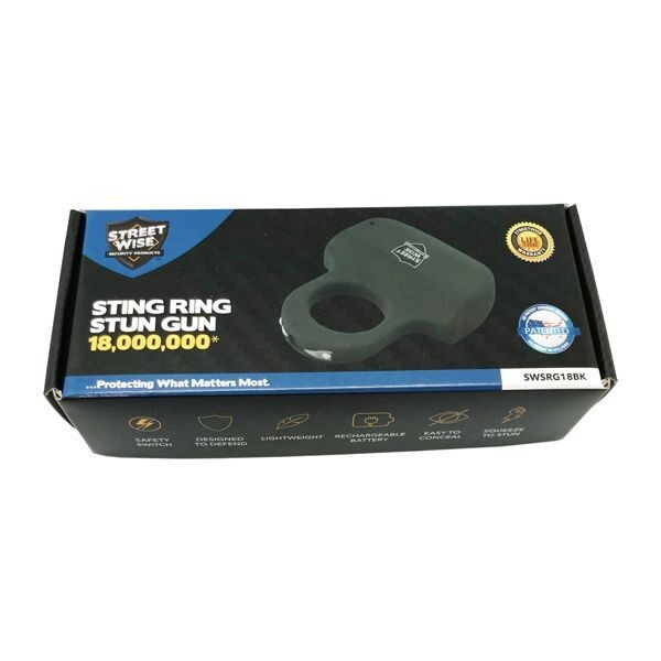 NEW~STING RING RECHARGEABLE STUN GUN 18M - Black