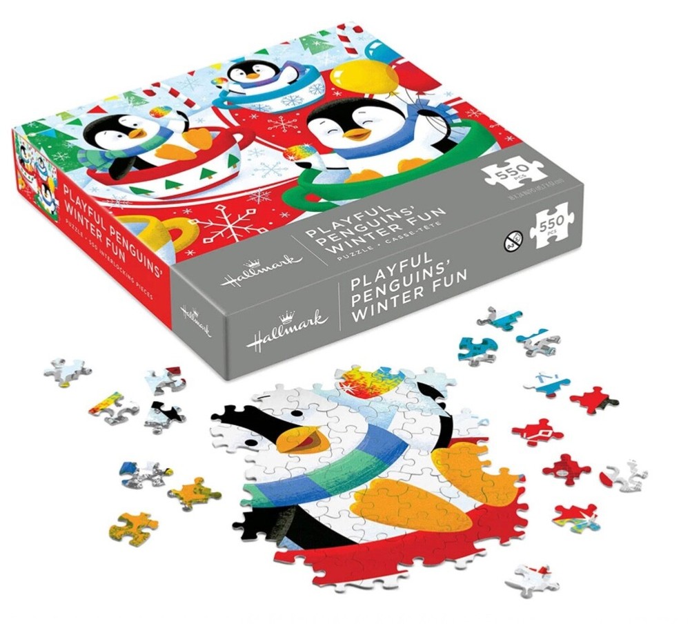 Hallmark Playful Penguins Winter Fun Puzzle 550 pieces Teacups