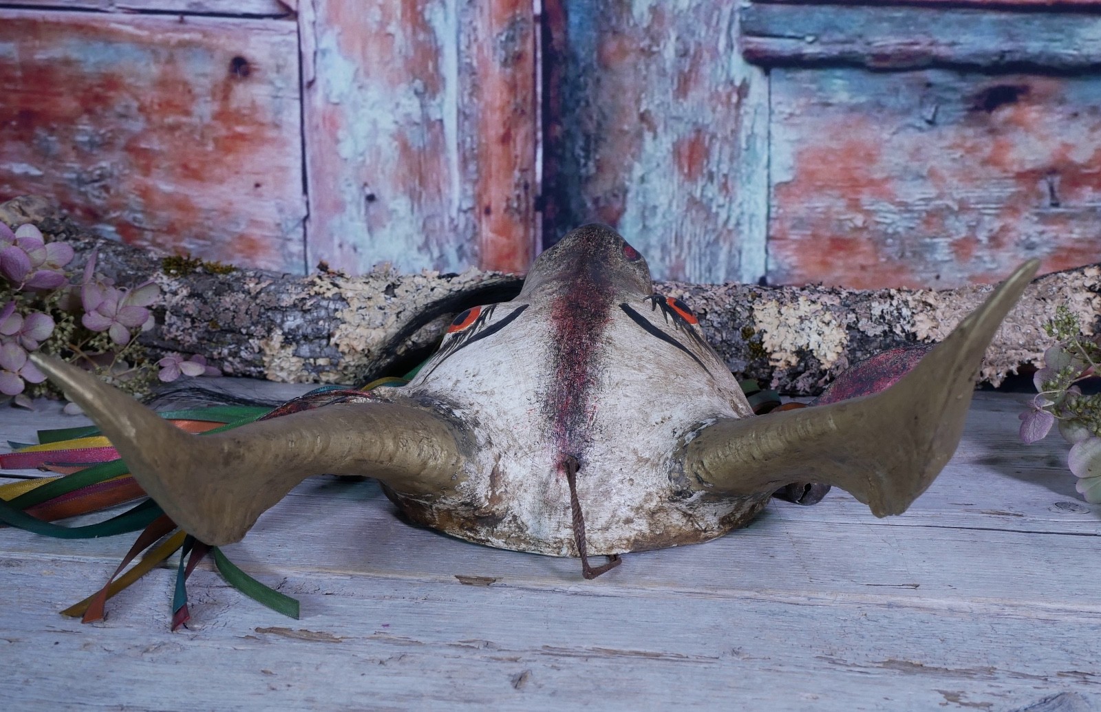 Coconut Goat Mask with Hair Beard Real Horns Handmade Guerrero Mexican Folk Art