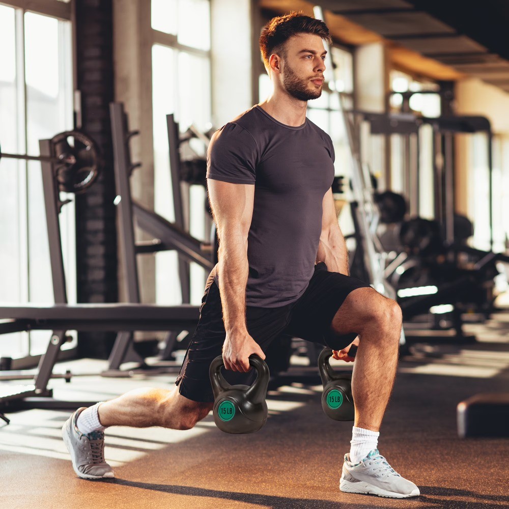Adjustable Sand-Filled Kettlebell Set, Black, Color-Coded Yellow/Green/Blue