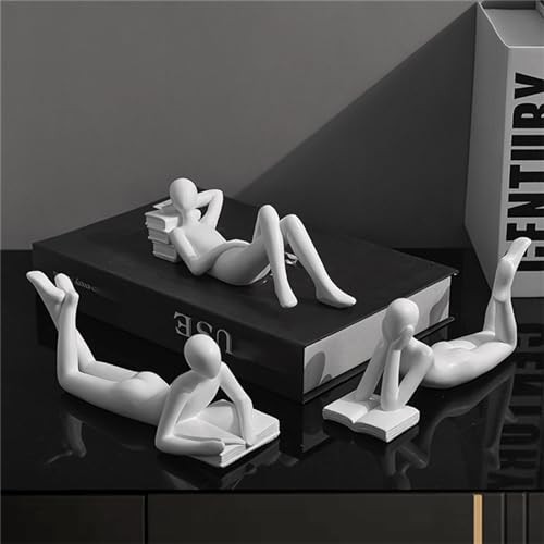 Style-B White Thinker Reads Book Decoration Reader Bookend for Thinker-white-b