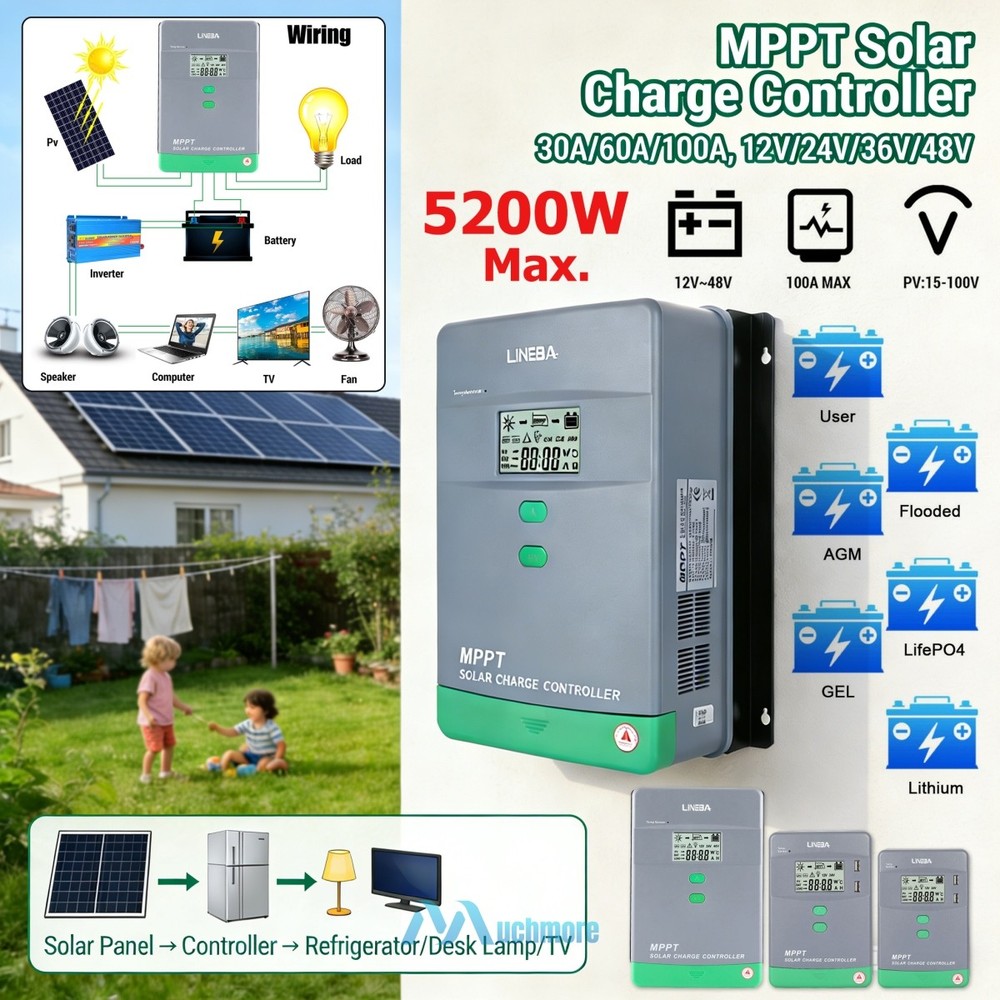12/24/36/48V 30/60/100A MPPT Solar Charge Controller Panel Battery Regulator USB